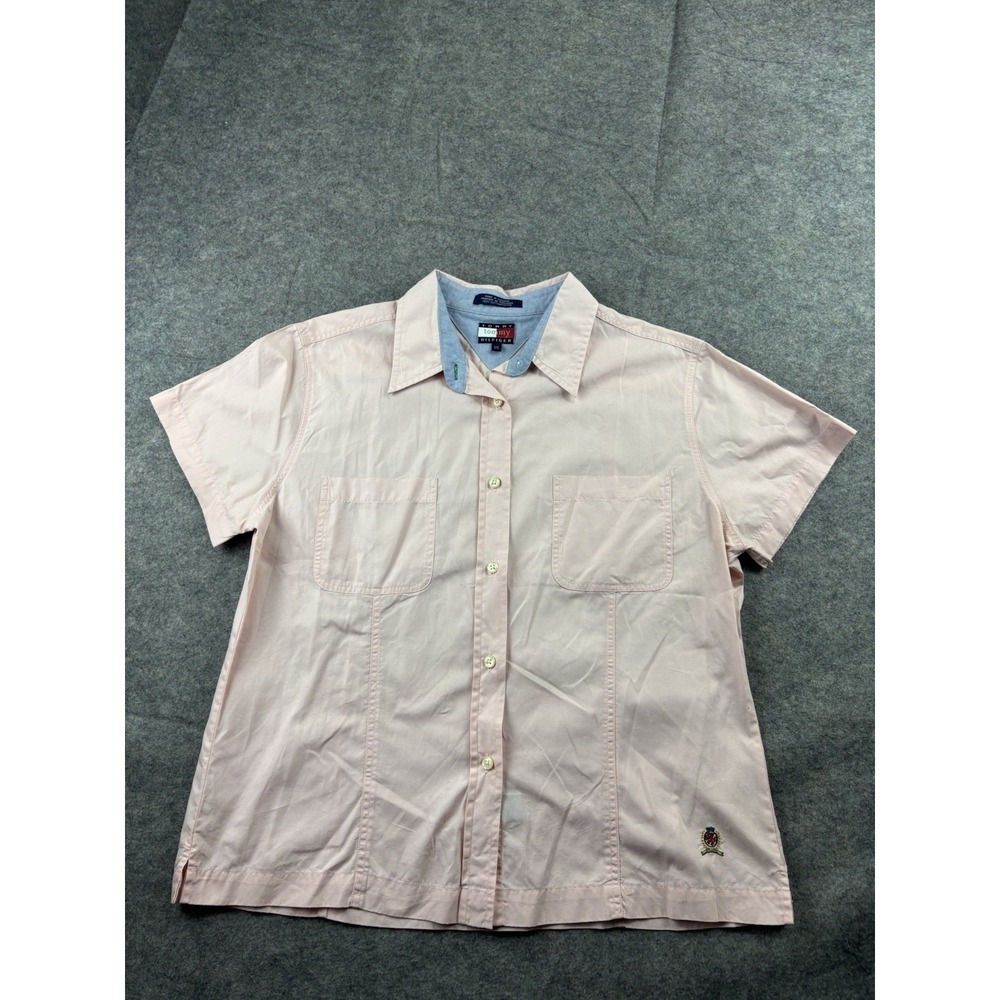 Tommy Hilfiger Women 14 Button Up Peach Short Sleeve Casual Preppy Academia VTG
